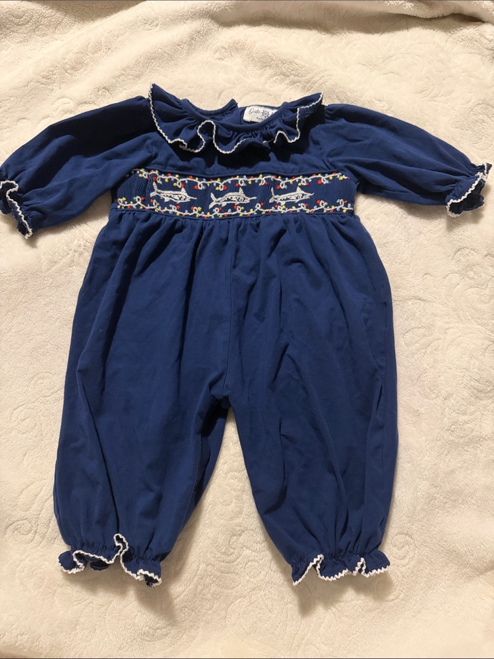 Outer Banks Smocking Co Smocked Christmas Marlin Romper sz 6m